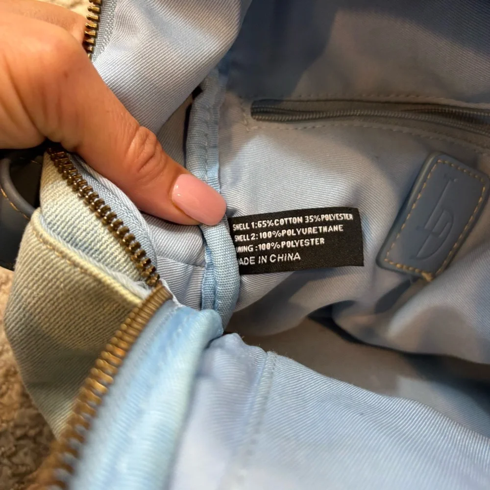 Like Dreams Brand Light wash‎ Denim and Faux Leather Small Backpack
